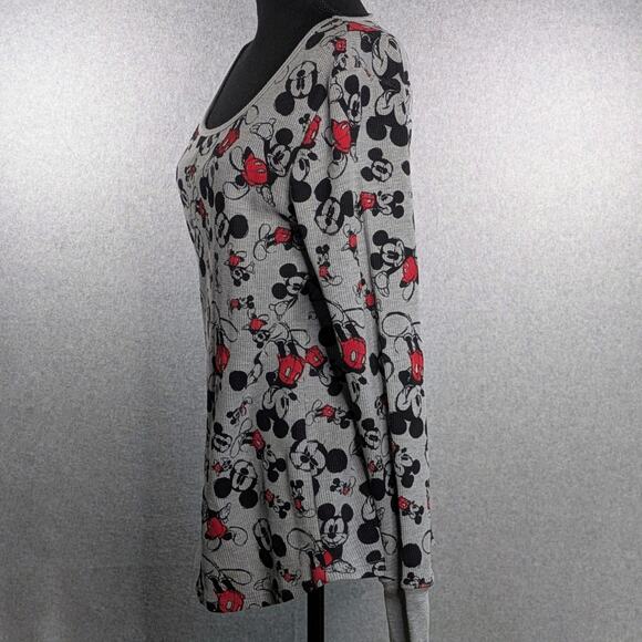 Disney Mickey Mouse Women's XL Thermal Shirt Gray Waffle Knit Thumb Holes - Picture 15 of 16